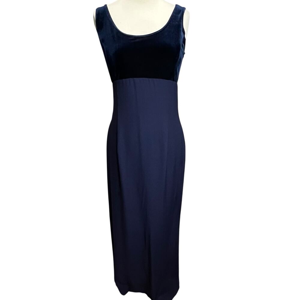 Jessica McClintock Vintage 90s Dress 6 Blue Velvet Bridal Party Timeless Glamour - Picture 2 of 15